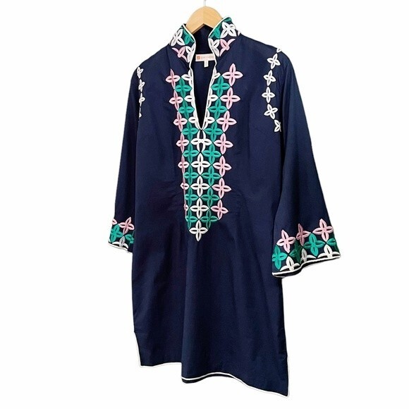 Jude Connally Embroidered Cotton Navy 3/4 Sleeve Tunic Women’s Size Medium - Picture 7 of 13